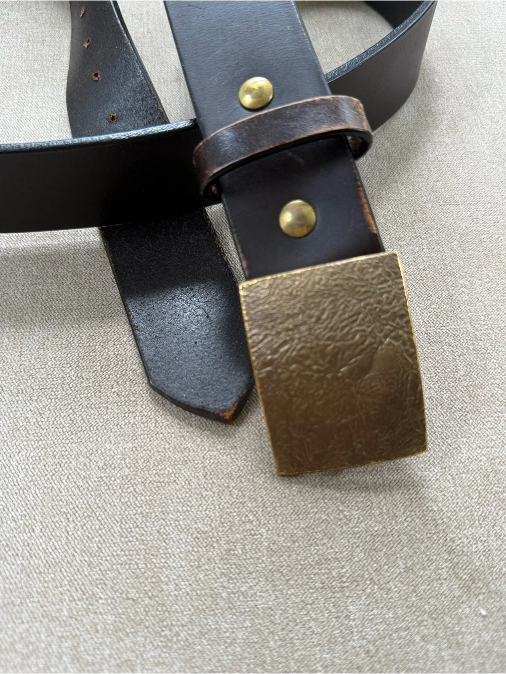Cellar Leather Cape Cod dark brown leather belt with gold brass hardware buckle